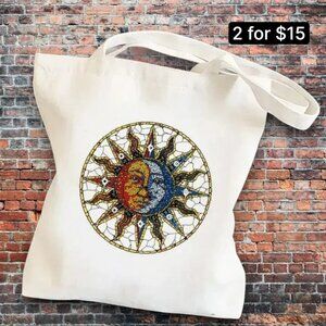 Celestial Sun & Moon Hippie Boho Bright Pattern Canvas Beach Tote